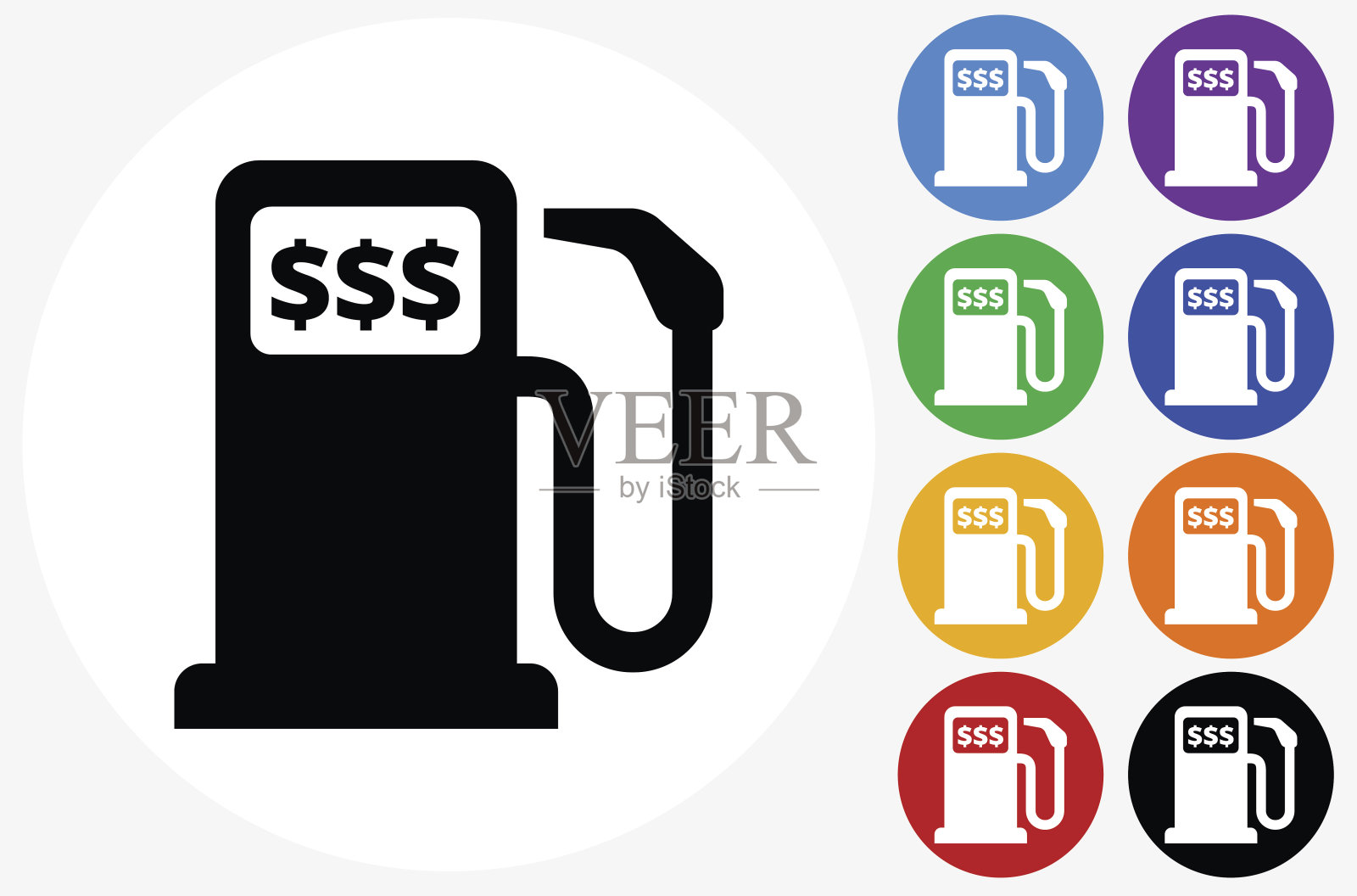 气泵图标上的平面颜色圆形按钮插画图片素材