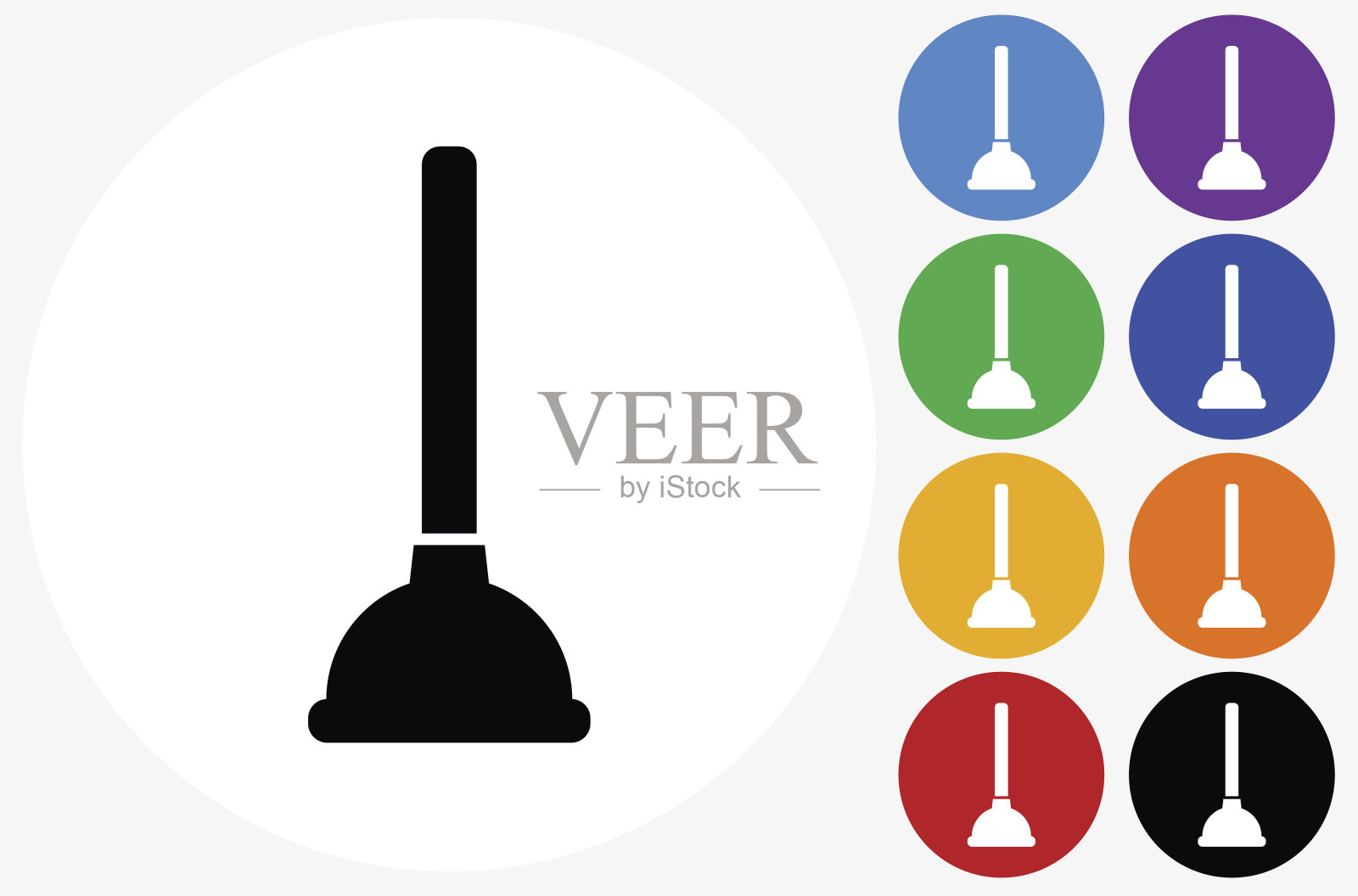 柱塞图标上的平面颜色圆形按钮插画图片素材