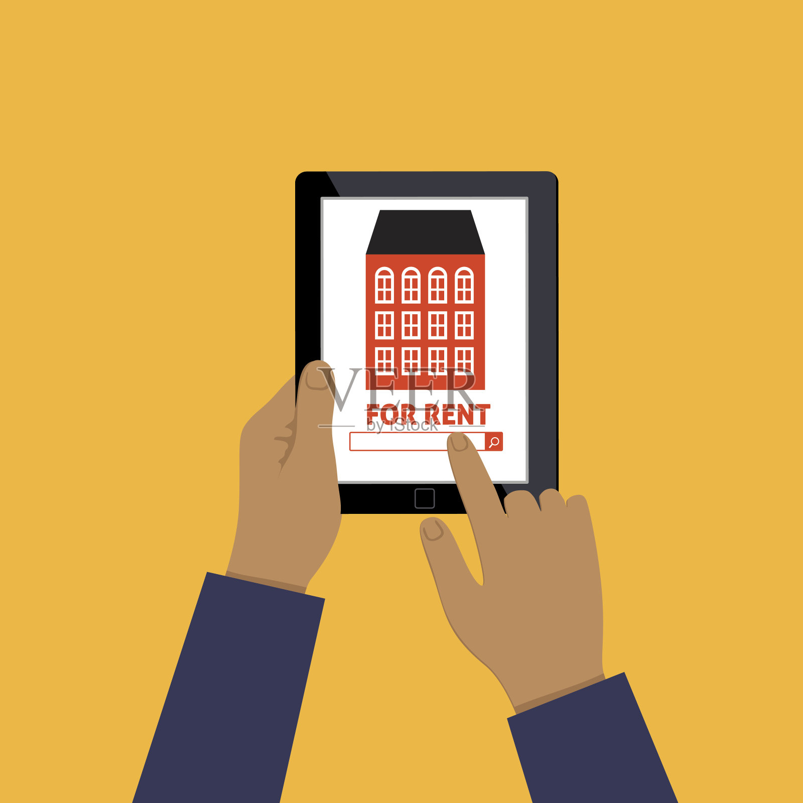 手握一个电话，并在网上搜索出租房屋插画图片素材