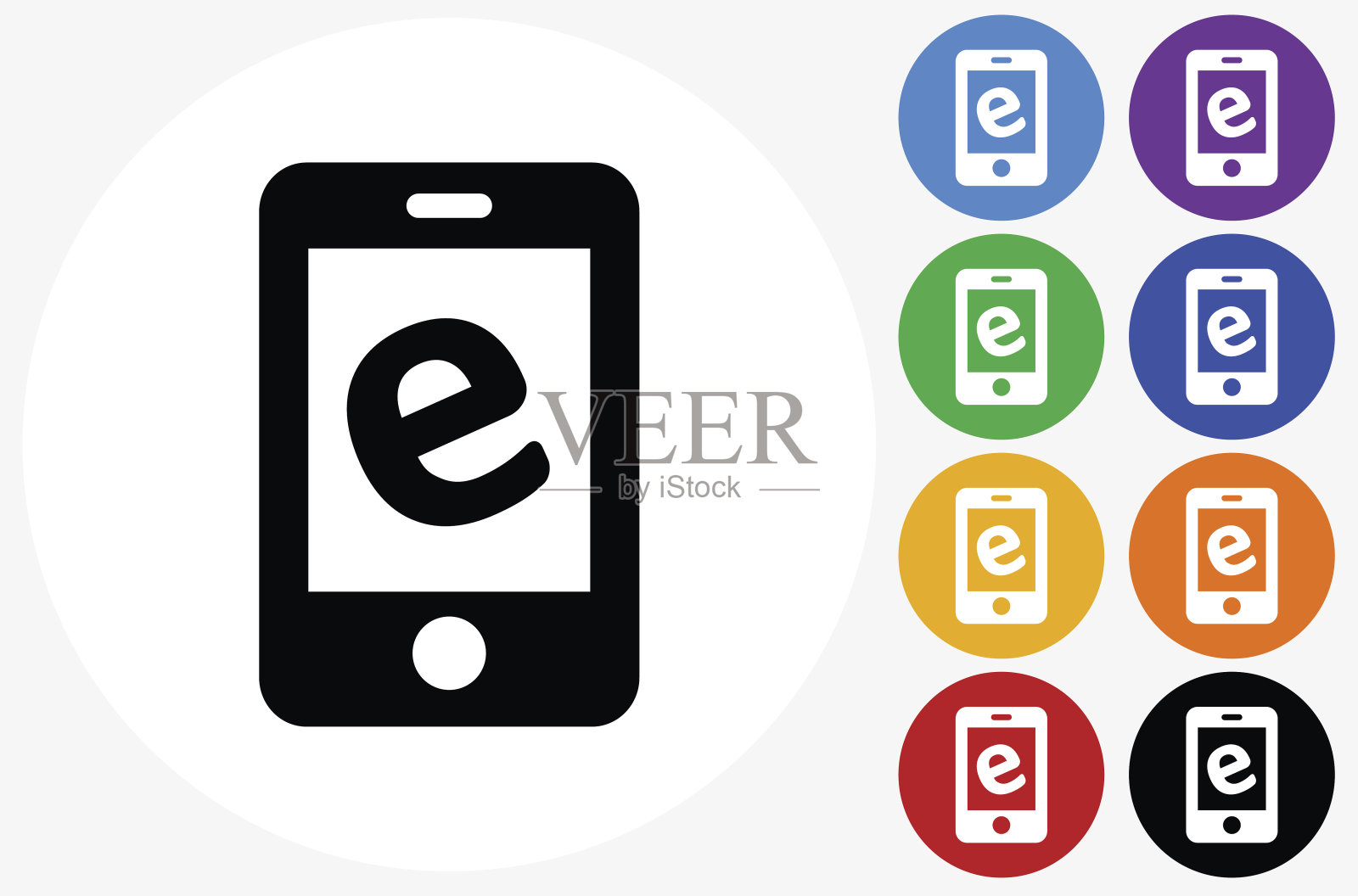 互联网电话图标上的平面颜色圆圈按钮插画图片素材