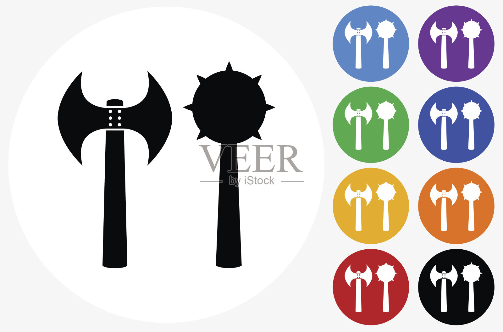 Axe晨星武器图标在平面颜色的圆圈按钮插画图片素材