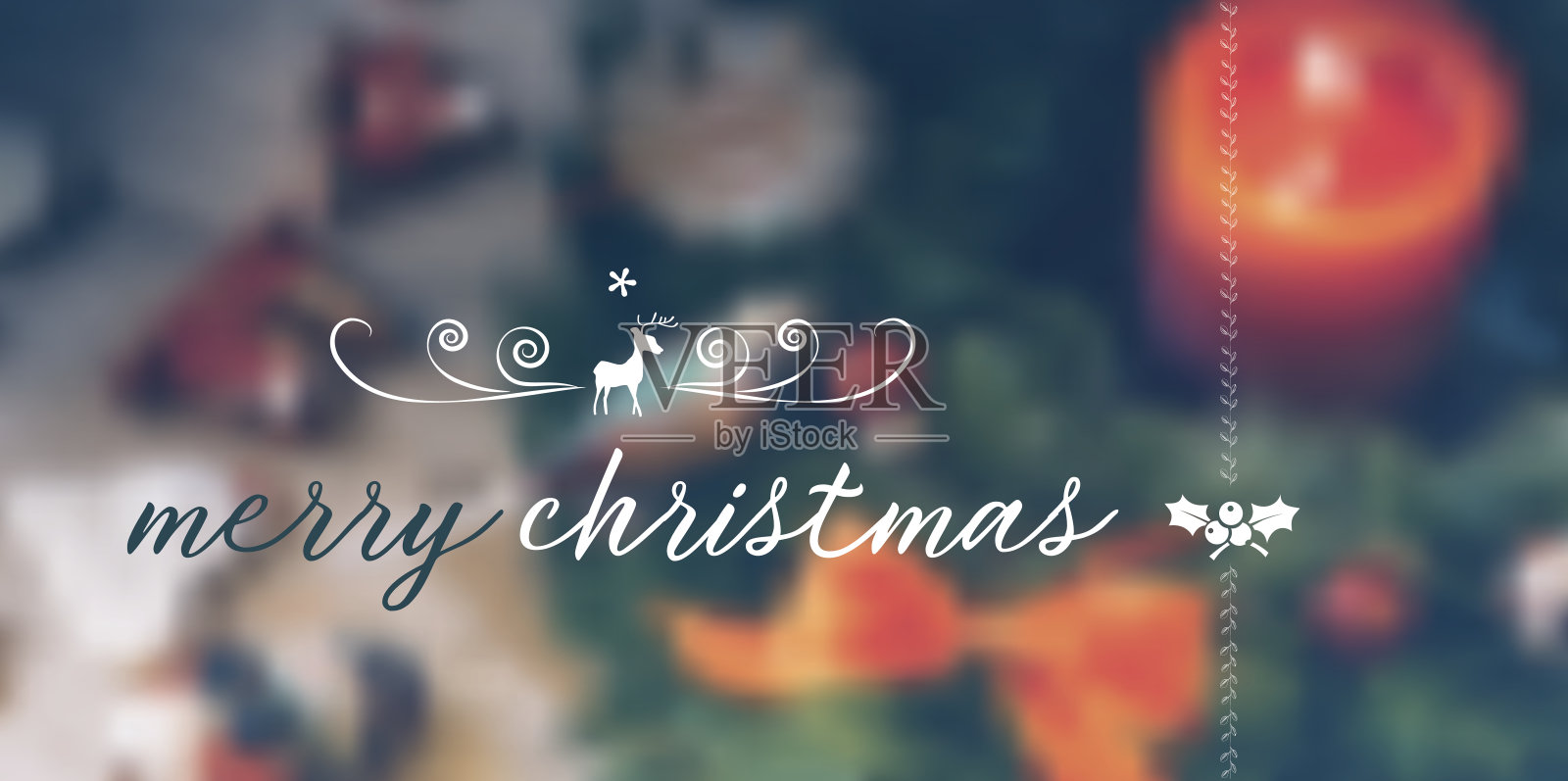 模糊的圣诞背景上的复古圣诞快乐标志插画图片素材