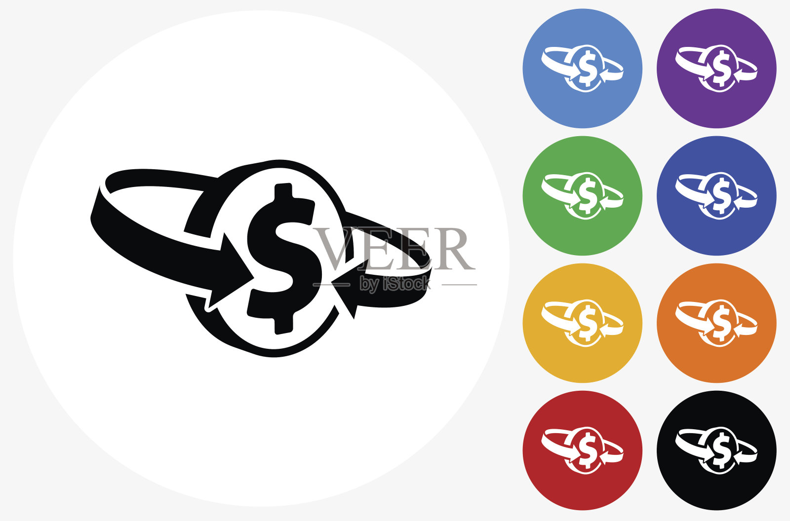 美元符号圆形箭头图标在平坦的颜色圆形按钮插画图片素材