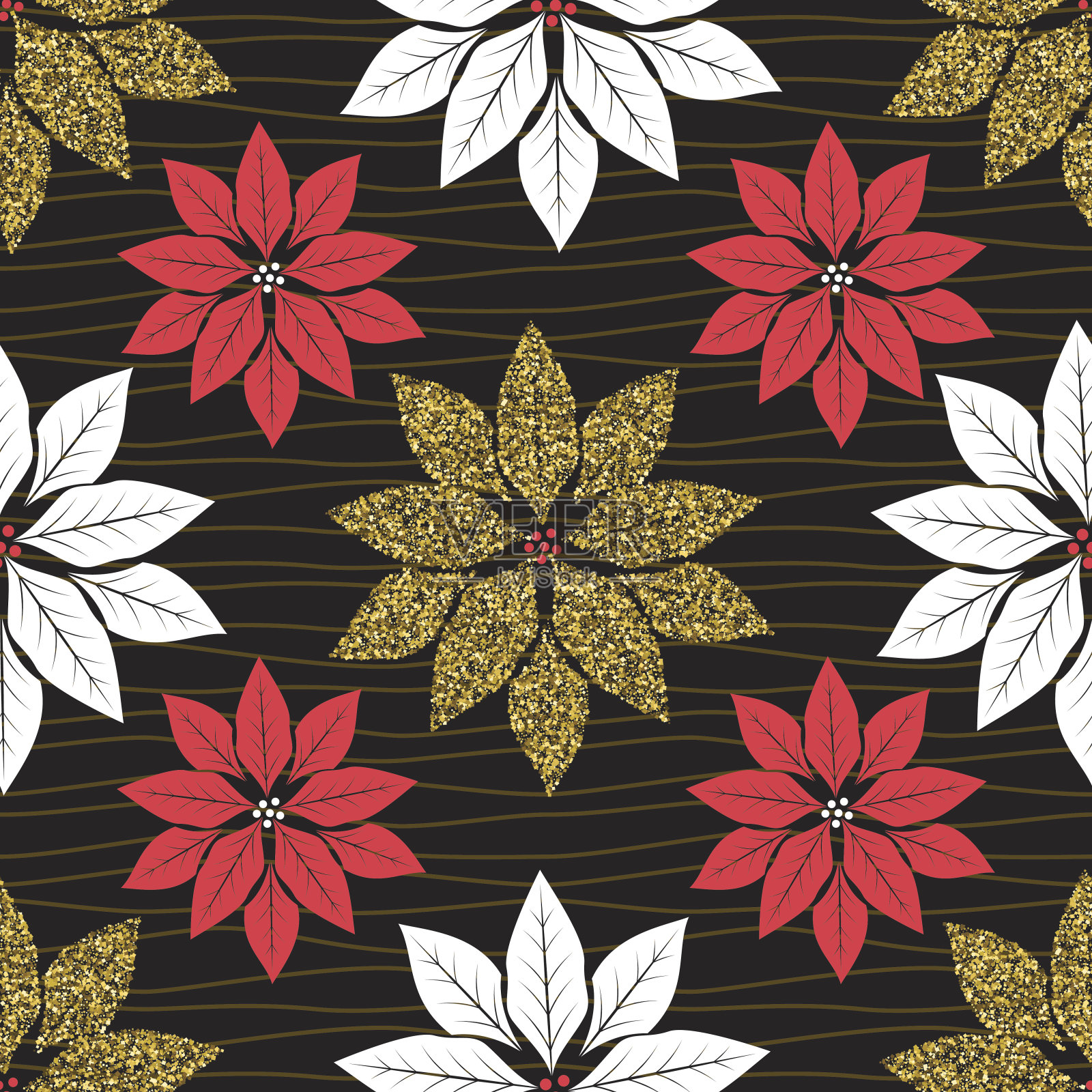 金亮一品红无缝图案插画图片素材