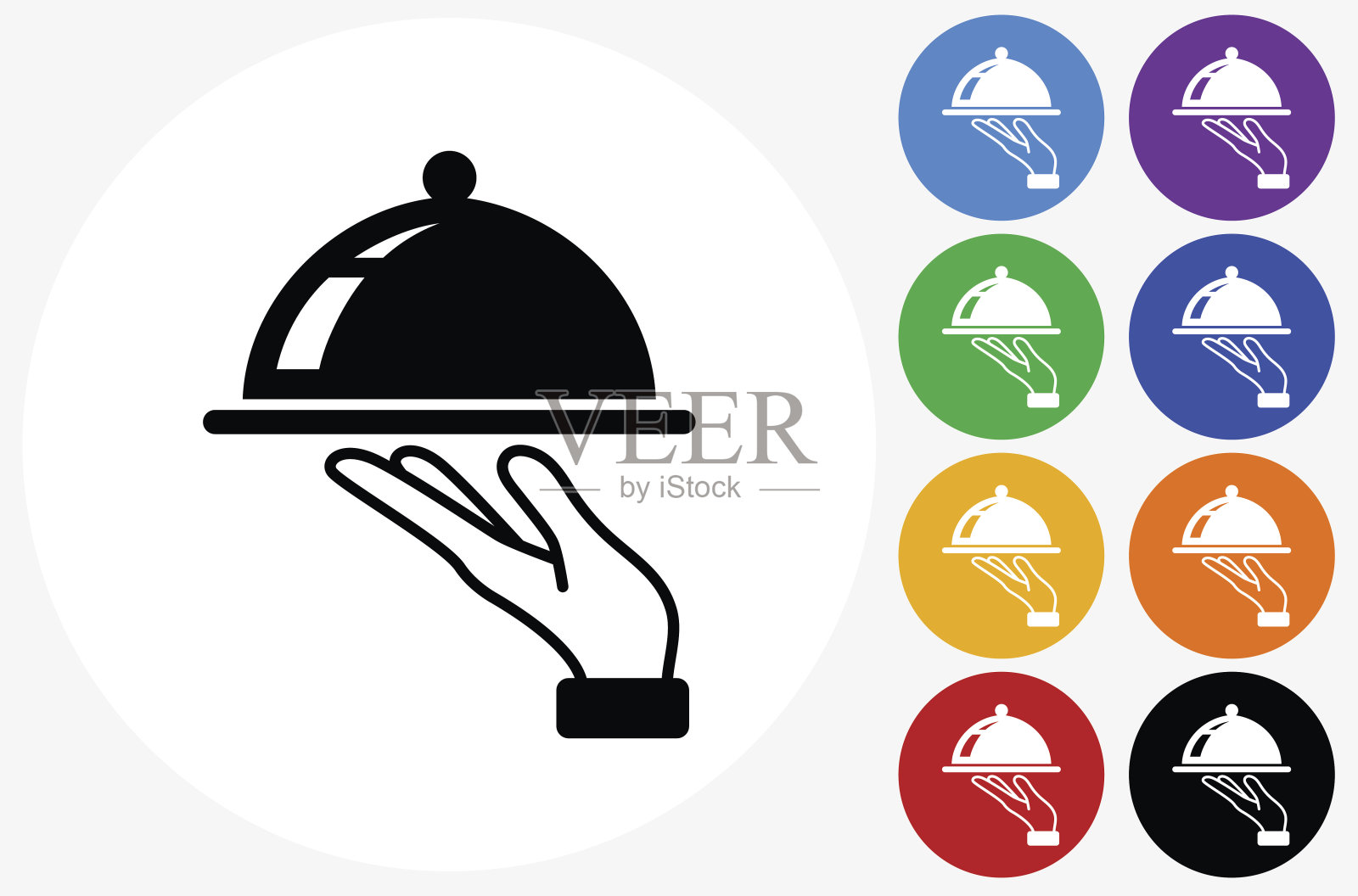 盘子图标上的平面颜色圆形按钮插画图片素材