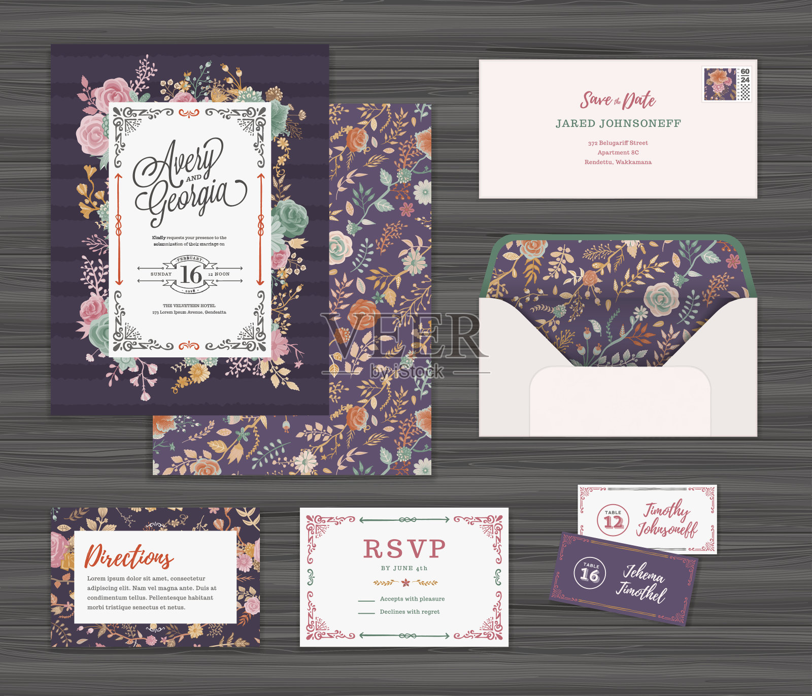 花卉婚礼邀请模板集设计模板素材