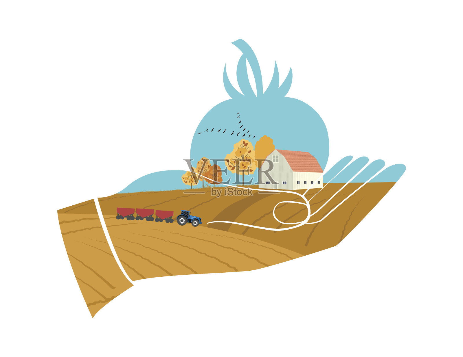 双曝光风格农场轮廓-手握番茄设计元素图片