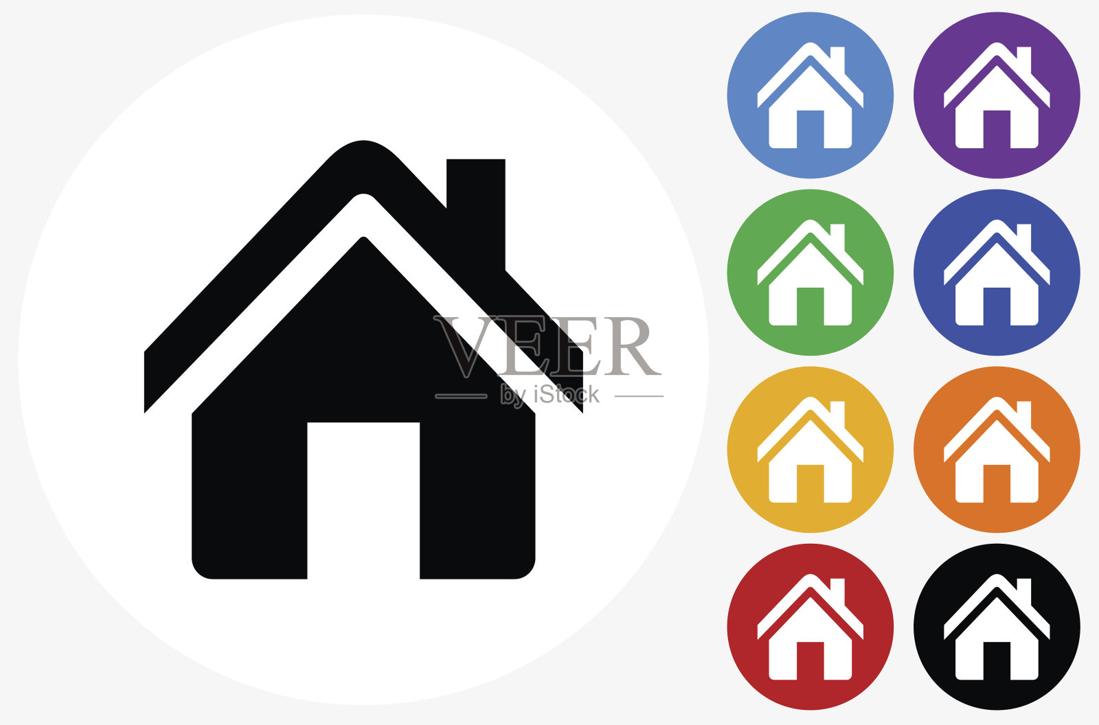 Home图标上的平面颜色圆形按钮插画图片素材
