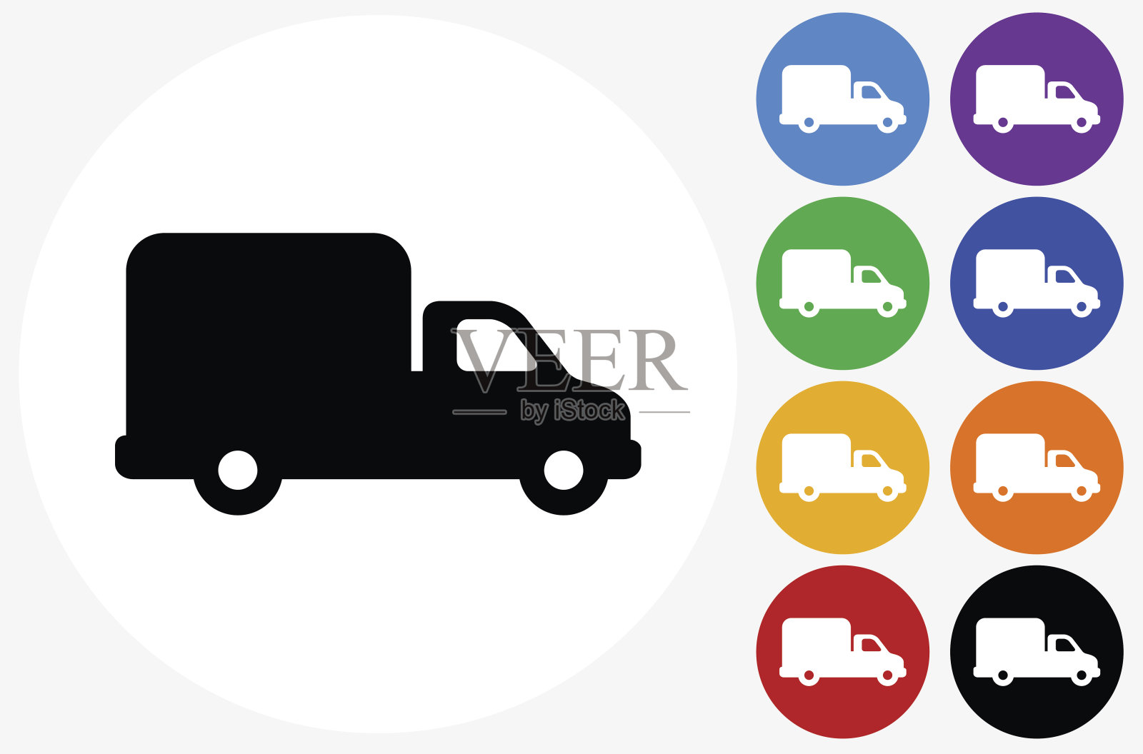 卡车图标上的平色圆形按钮插画图片素材