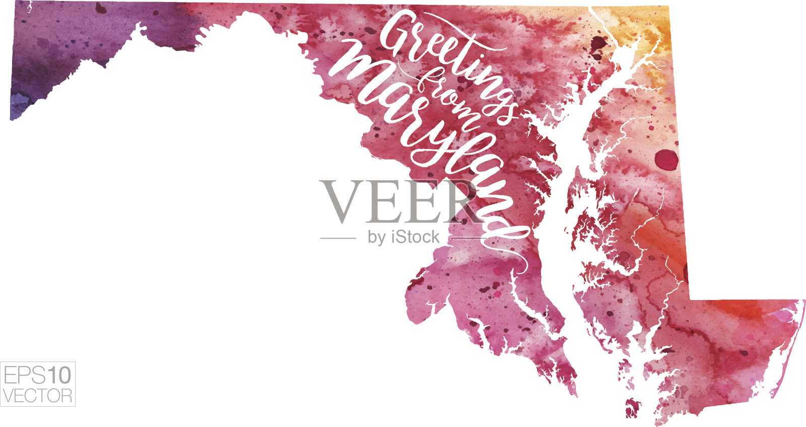 来自马里兰矢量水彩地图的问候插画图片素材