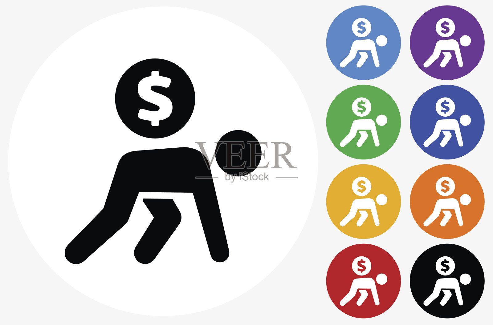 携带硬币图标在平面颜色的圆圈按钮插画图片素材