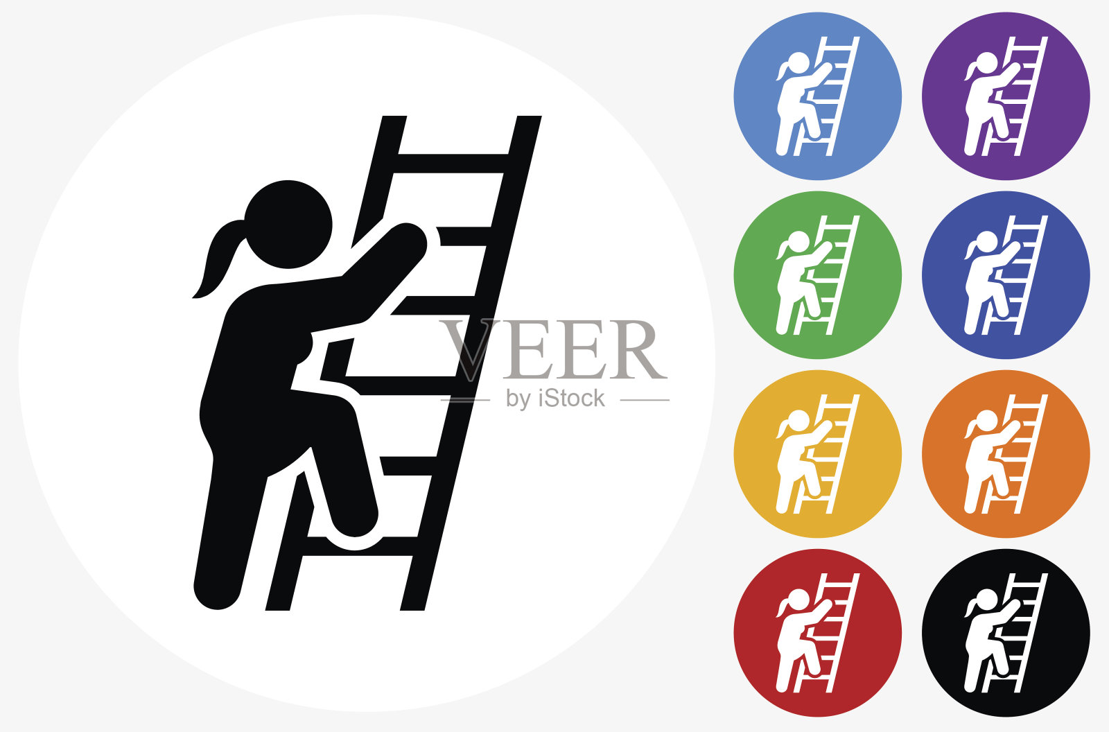 成功阶梯图标上的平面颜色圆形按钮插画图片素材