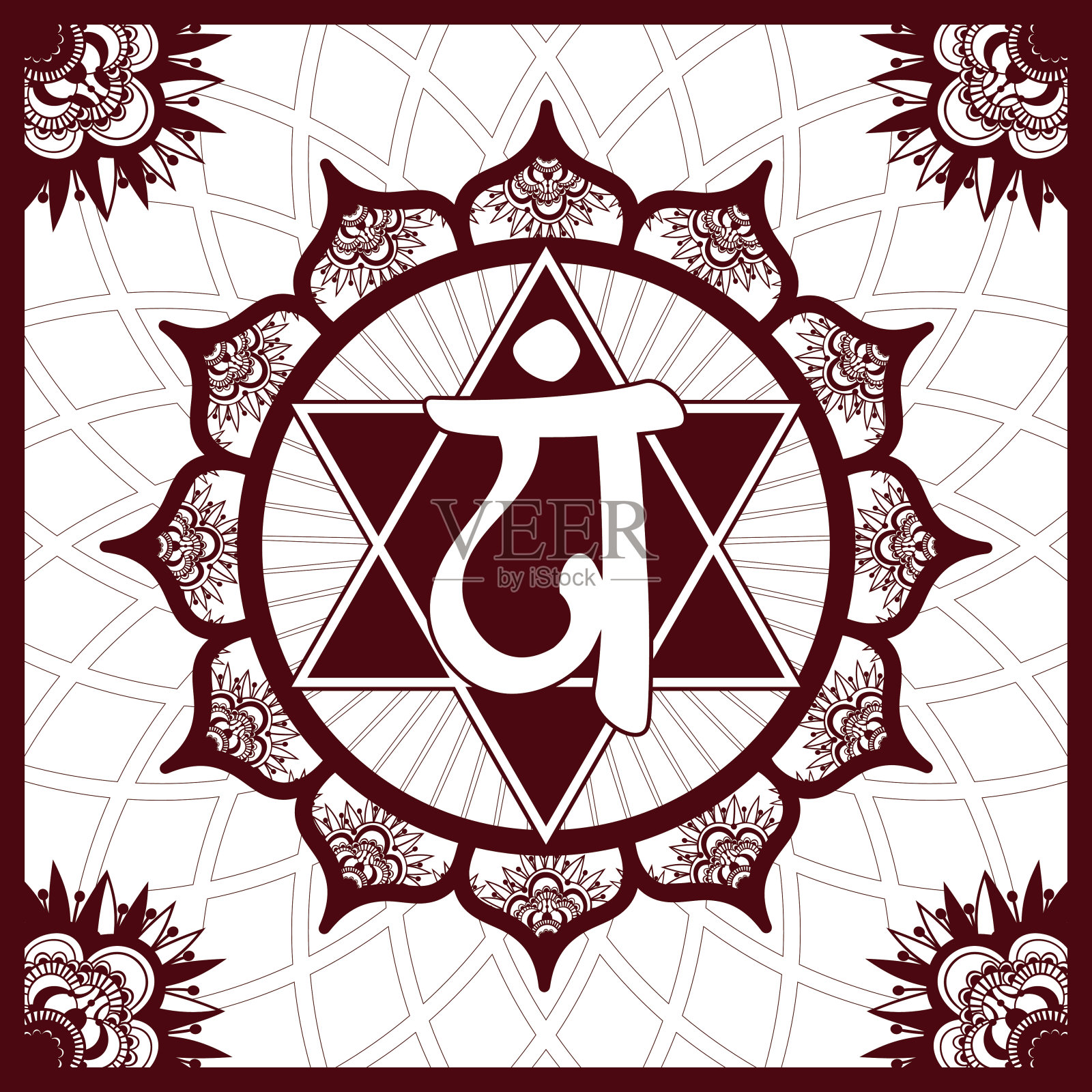 脉轮4 Anahata，指甲花仿方块装饰设计元素图片