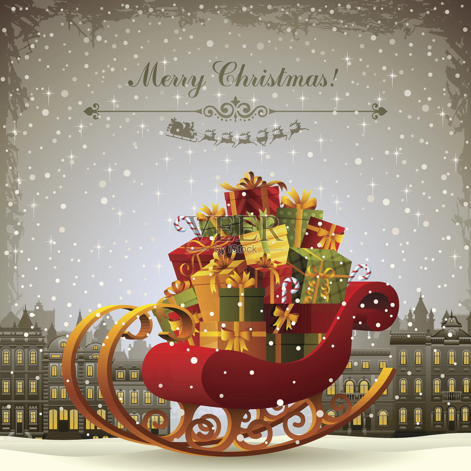 圣诞老人的雪橇插画图片素材