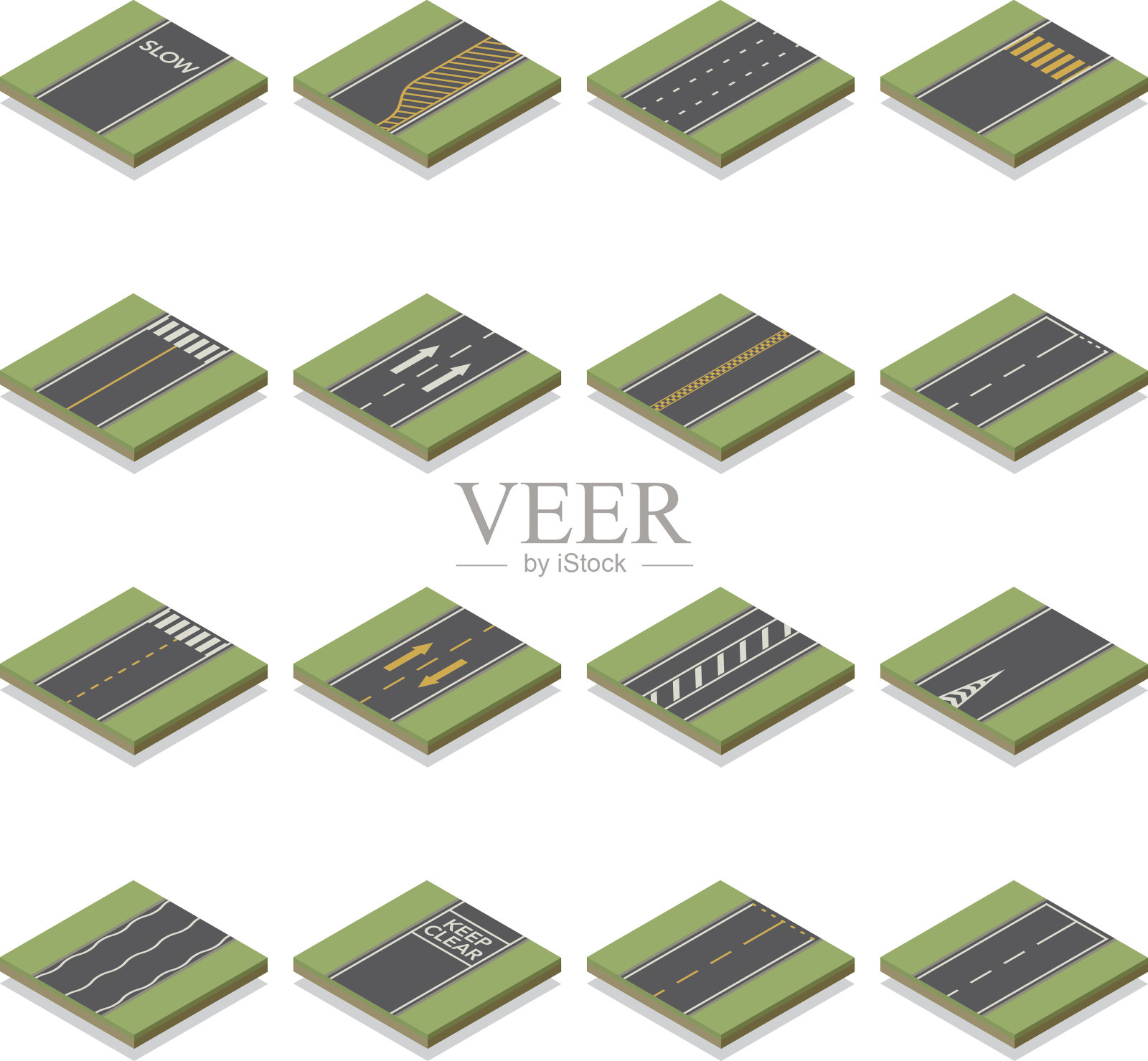 无缝等距道路建筑砖套件插画图片素材