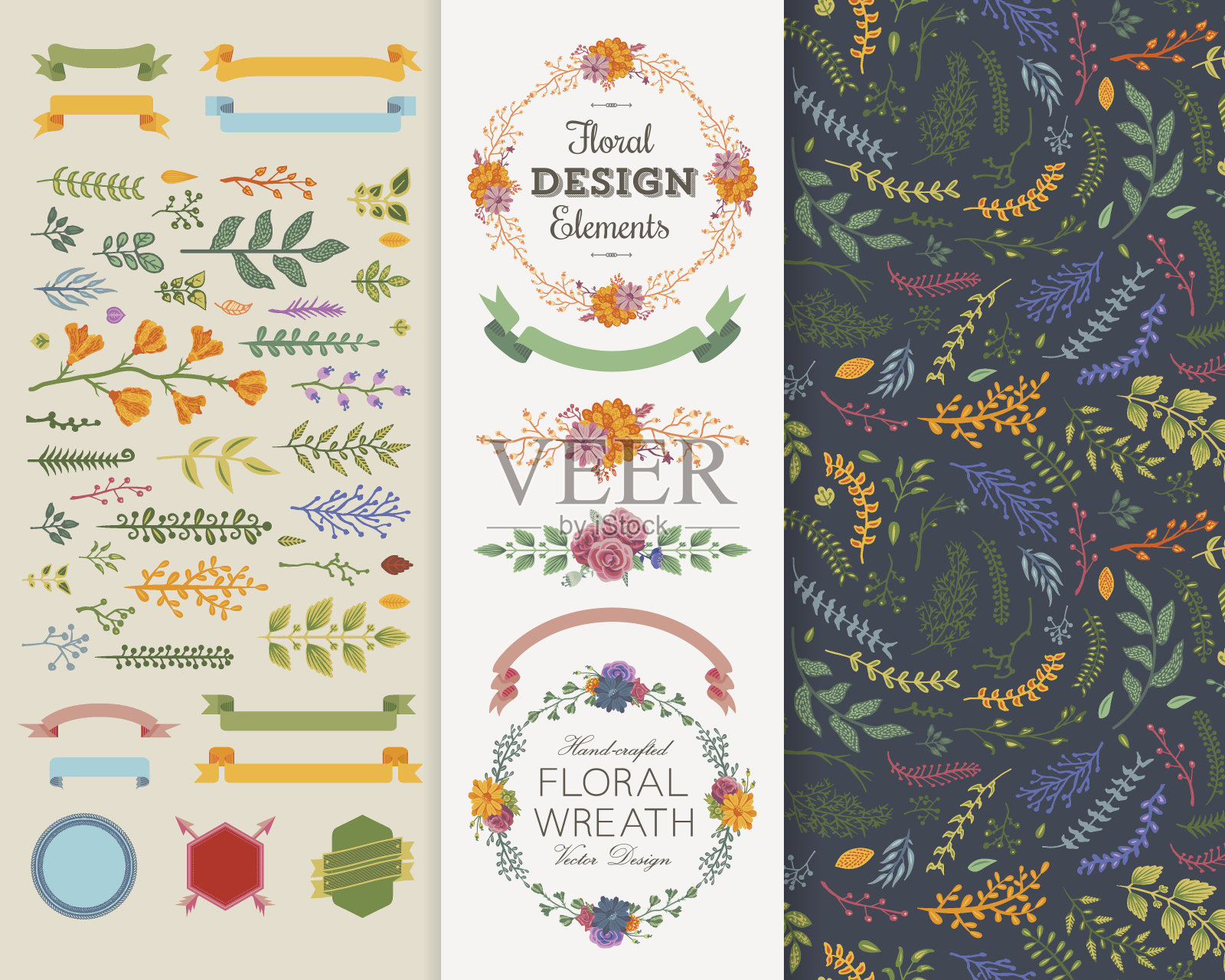 花卉设计元素工具集插画图片素材