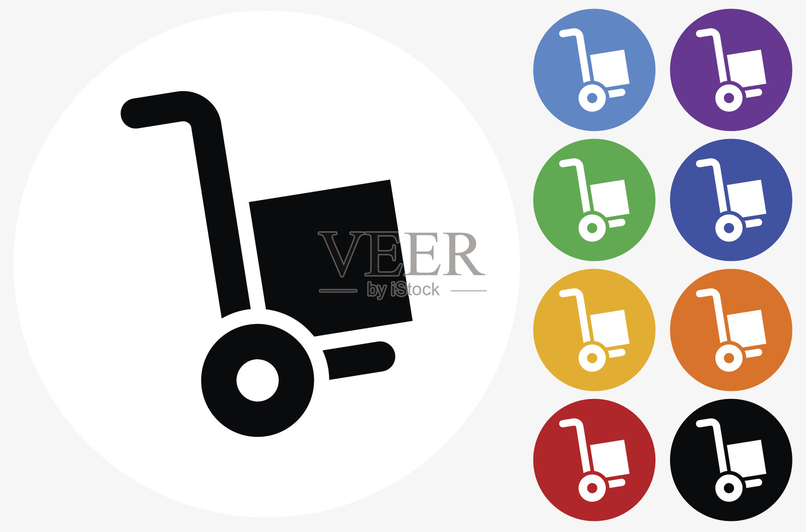 推车图标在平面颜色的圆圈按钮插画图片素材