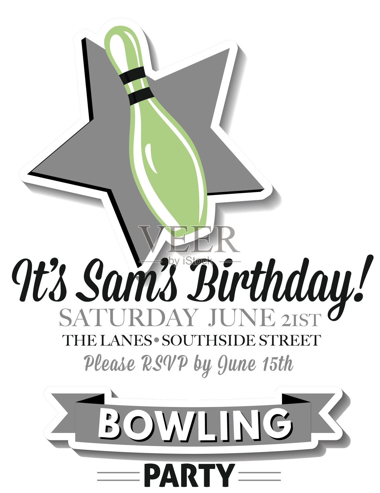 复古风格保龄球生日派对邀请模板插画图片素材