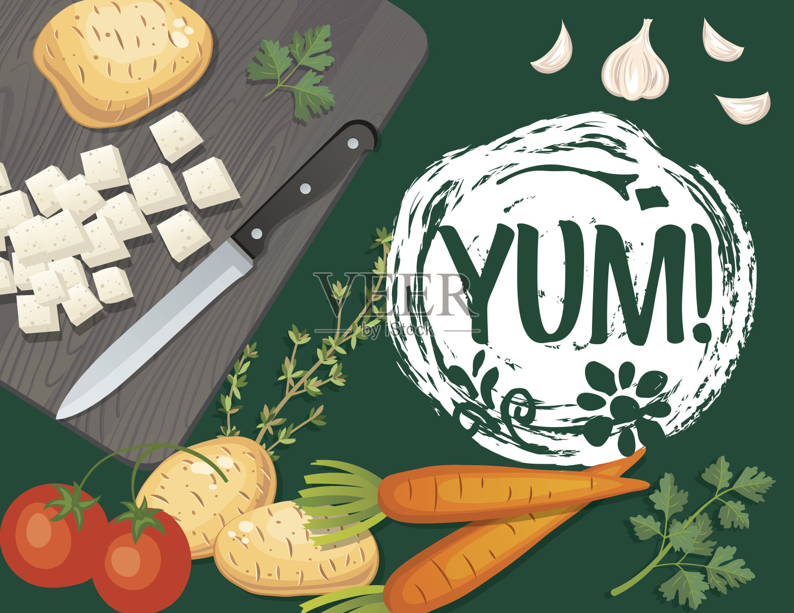 烹饪食物和蔬菜的背景插画图片素材