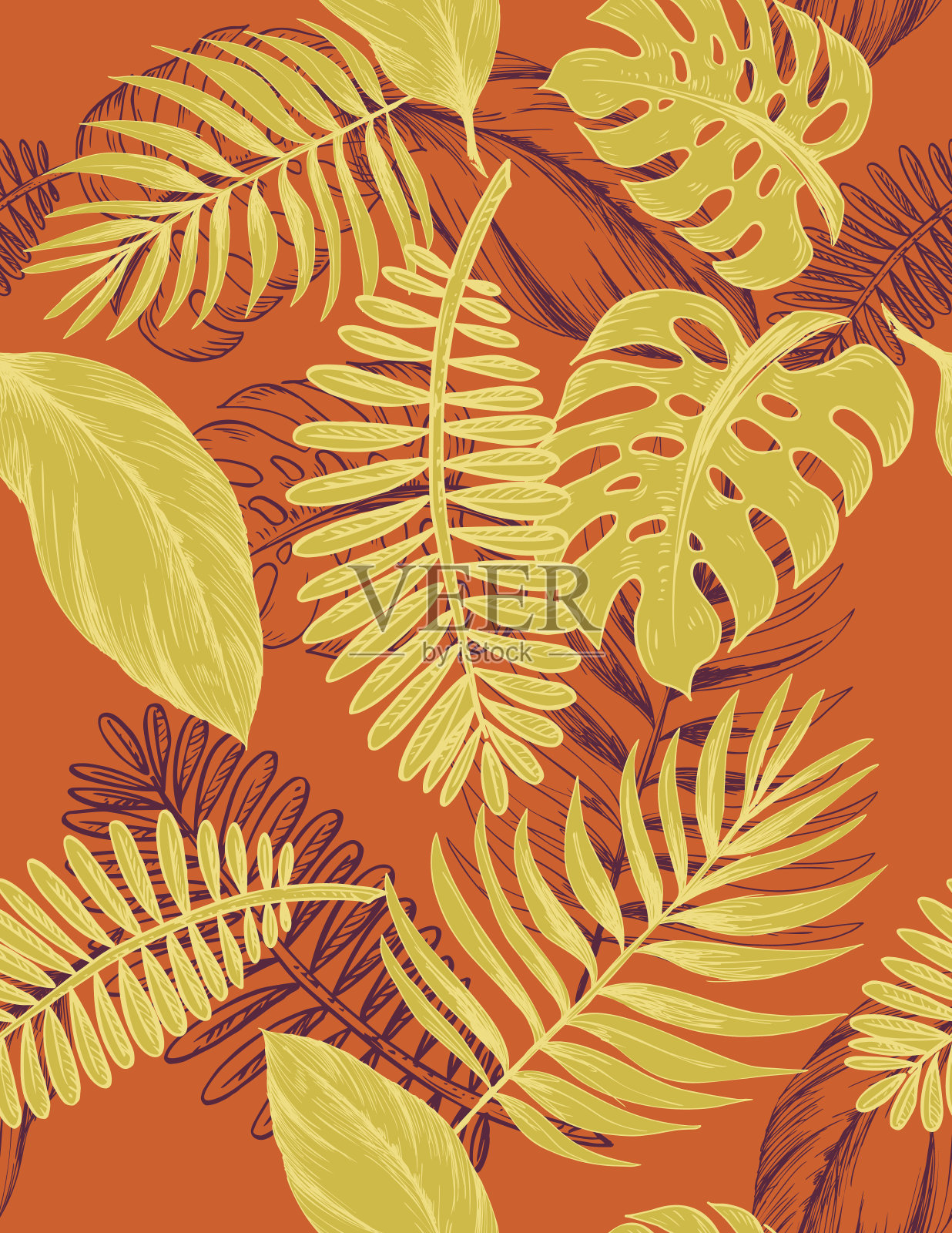 手绘叶子无缝图案插画图片素材