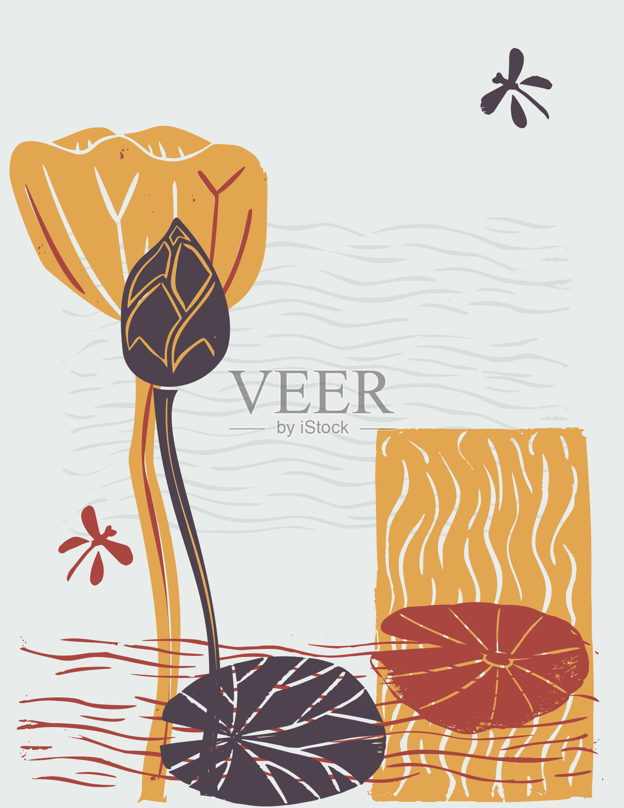 手工雕刻刻块印刷-莲花设计插画图片素材