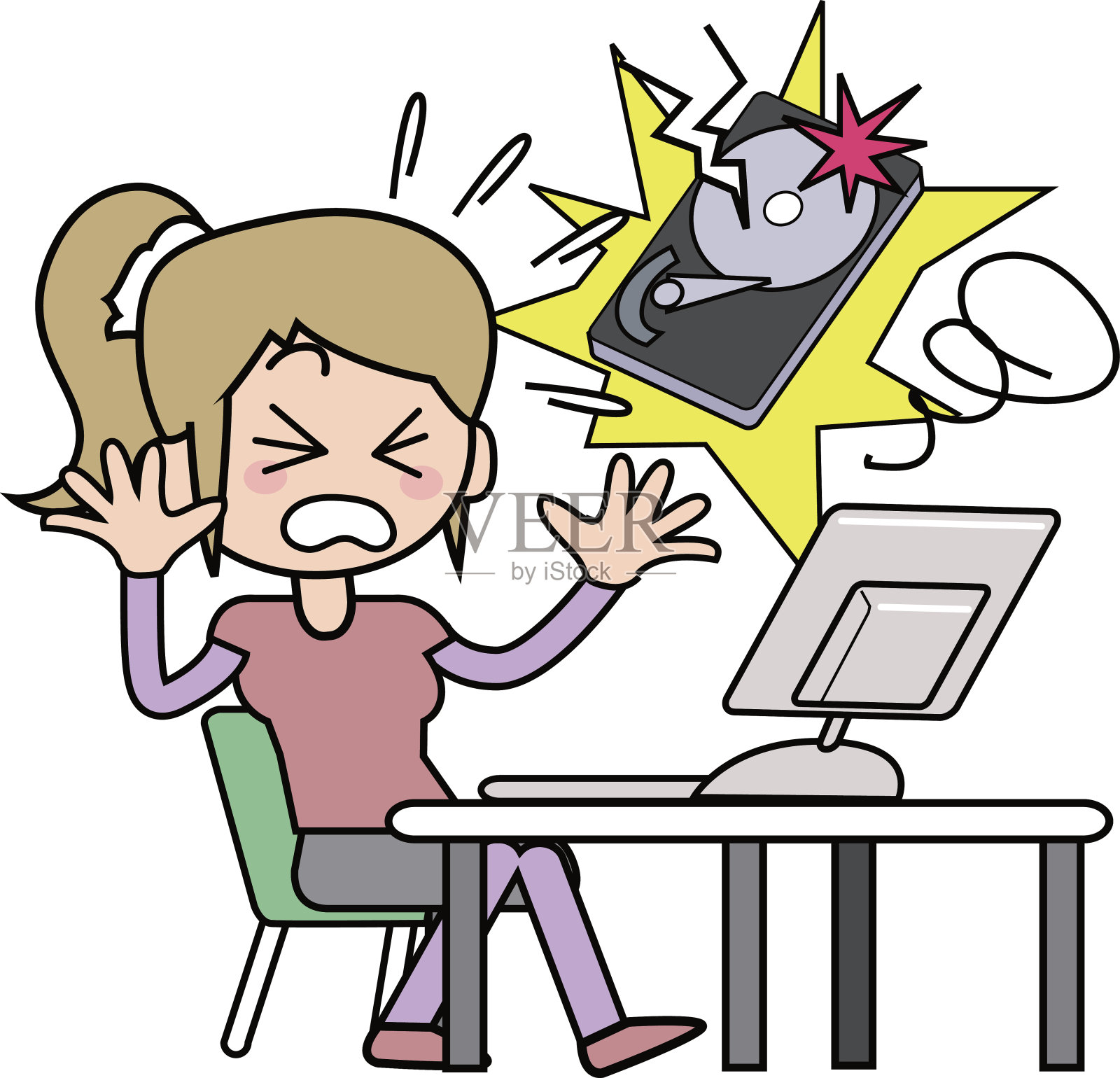 一个年轻女人的硬盘崩溃了插画图片素材