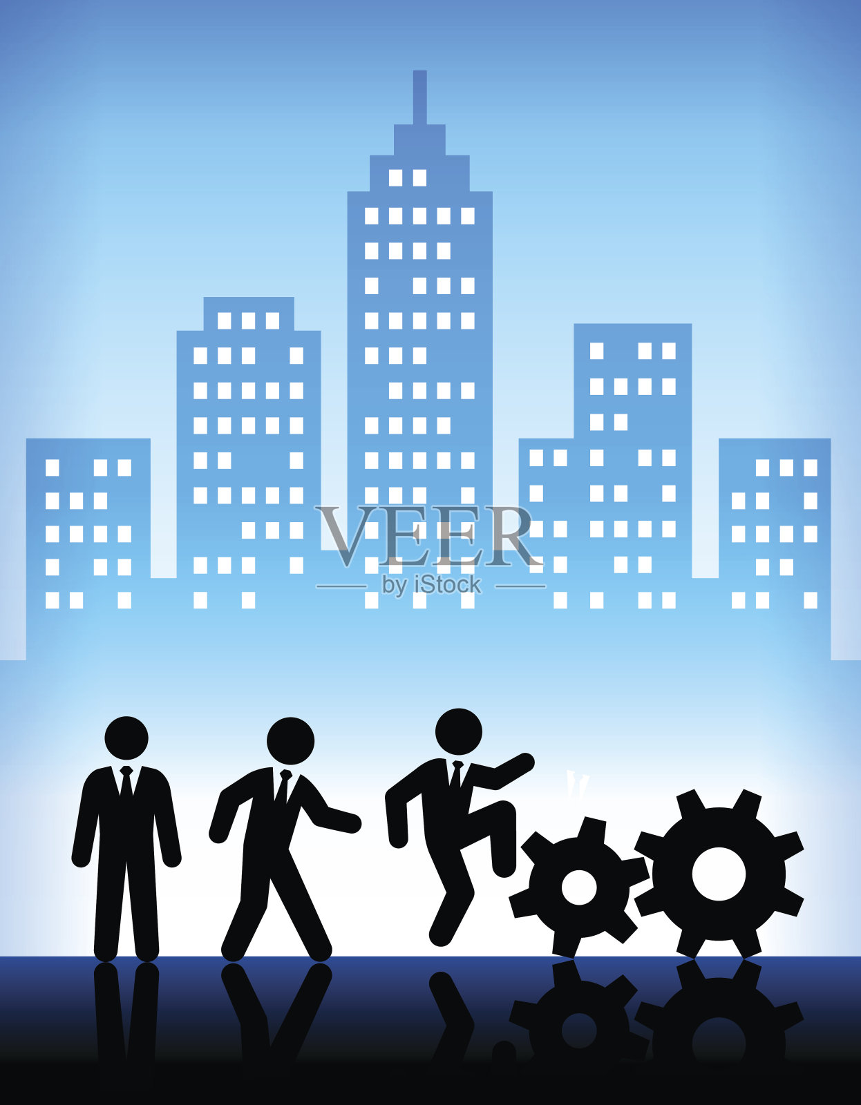 商人攀登工业在现代城市背景下插画图片素材