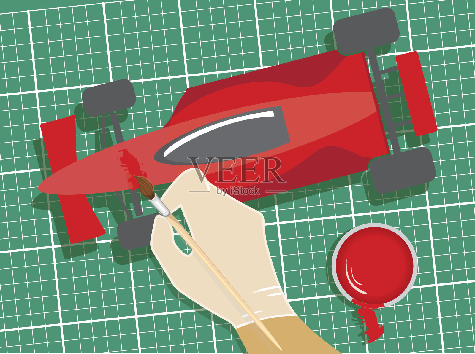 模型汽车爱好者的概念与手和油漆刷插画图片素材