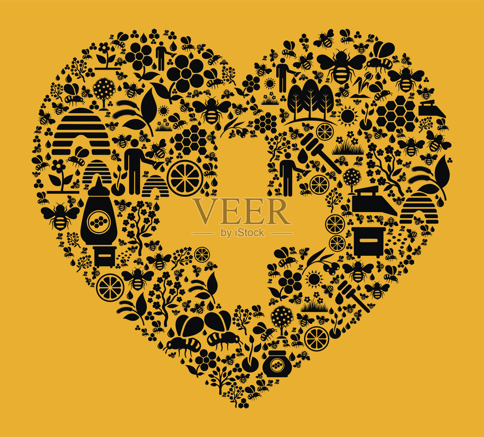 心蜂和蜂蜜矢量图标背景插画图片素材