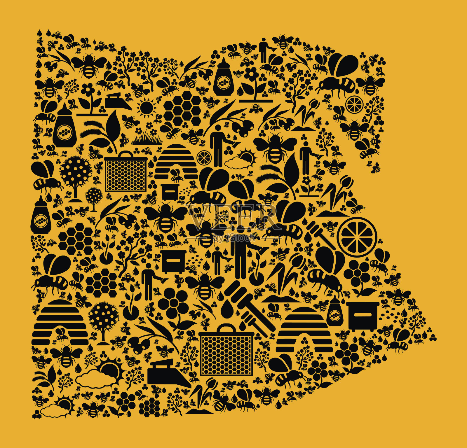 埃及蜜蜂和蜂蜜矢量图标背景插画图片素材