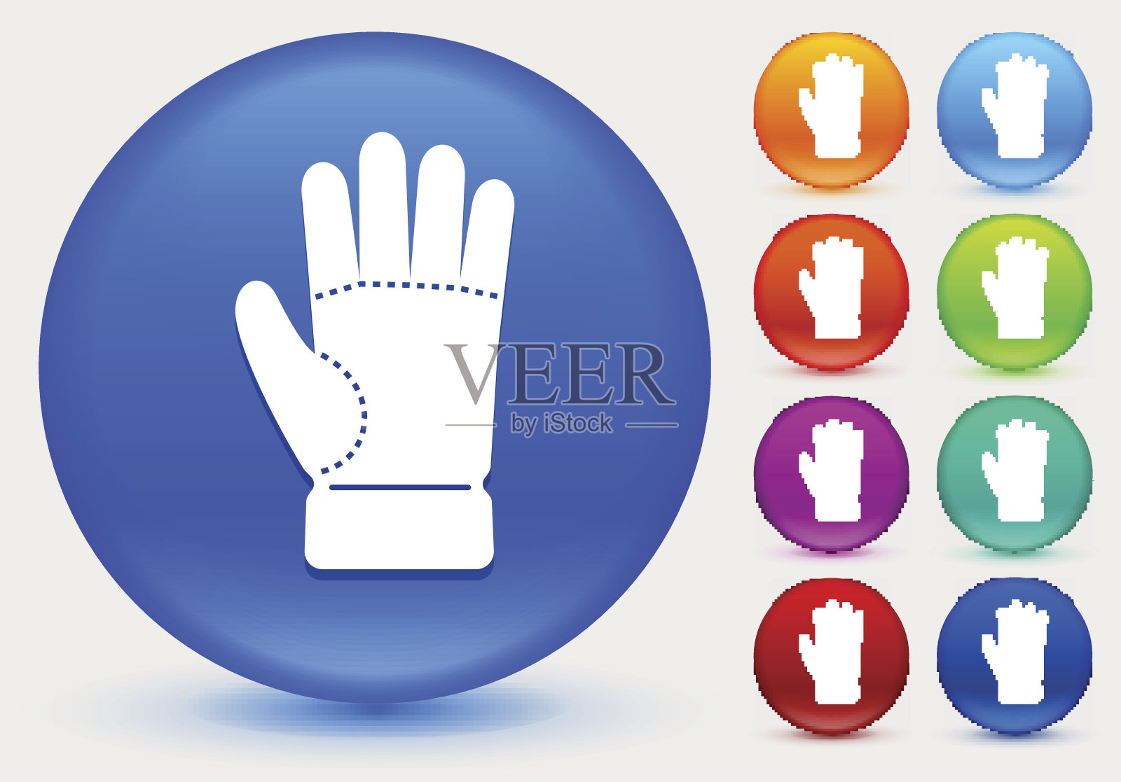 手套图标在闪亮的颜色圆圈按钮插画图片素材