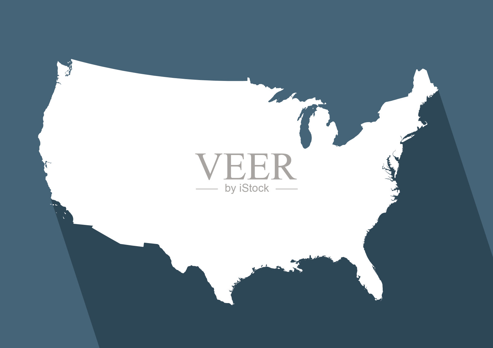 美国蓝绿色地图在平坦的背景插画图片素材