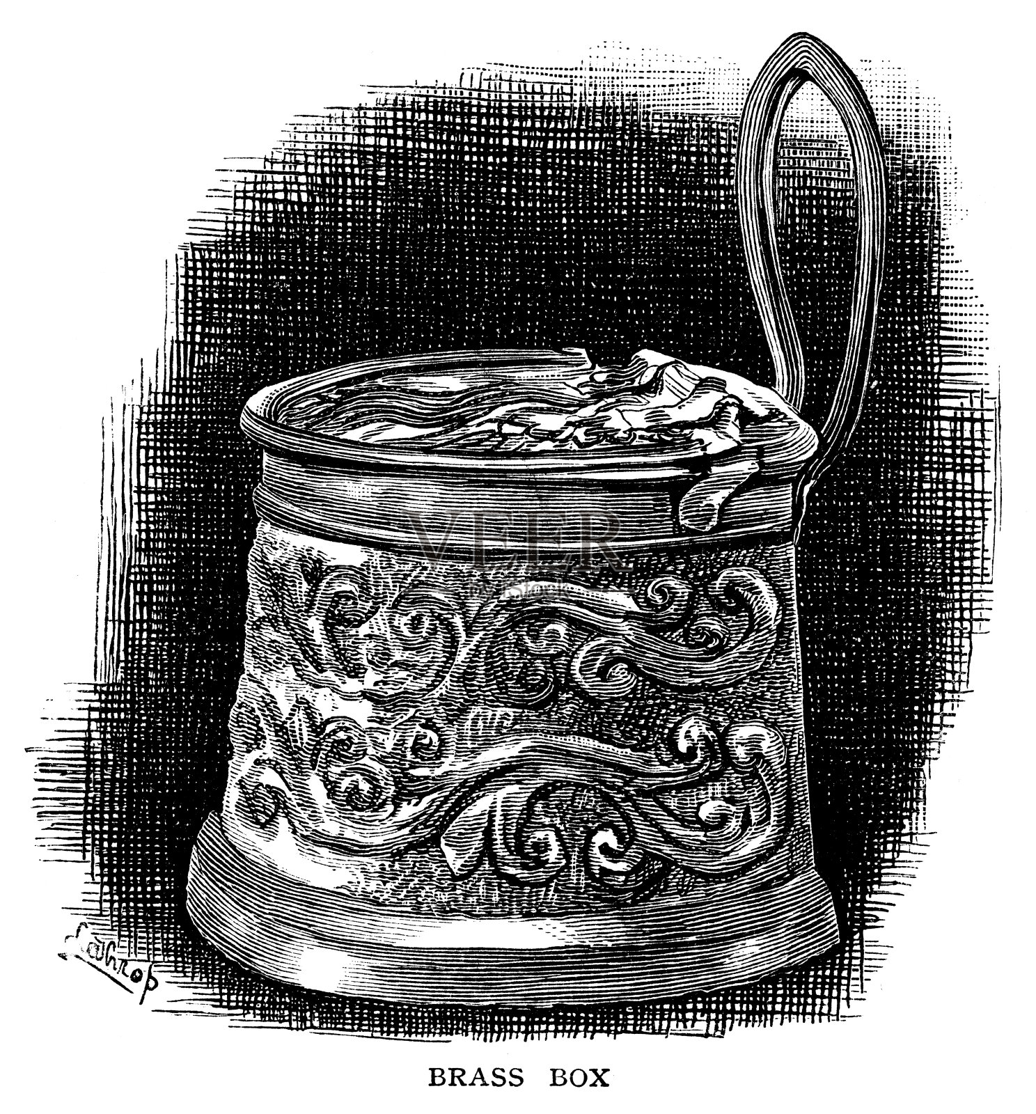 铜盒子插画图片素材