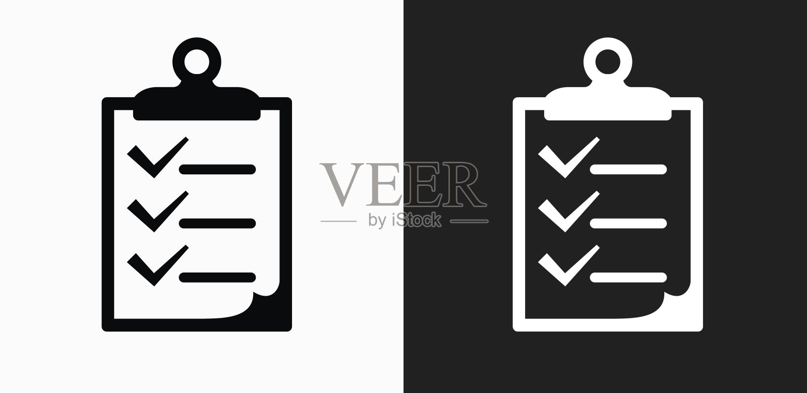 检查表上的剪贴板图标上的黑色和白色矢量背景插画图片素材