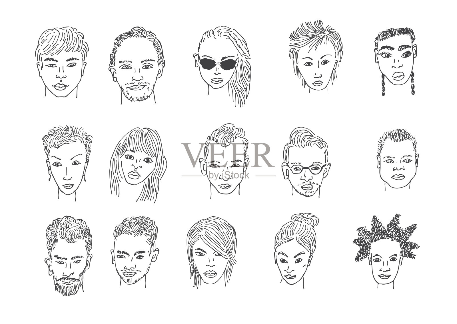 年轻人的脸画。插画图片素材