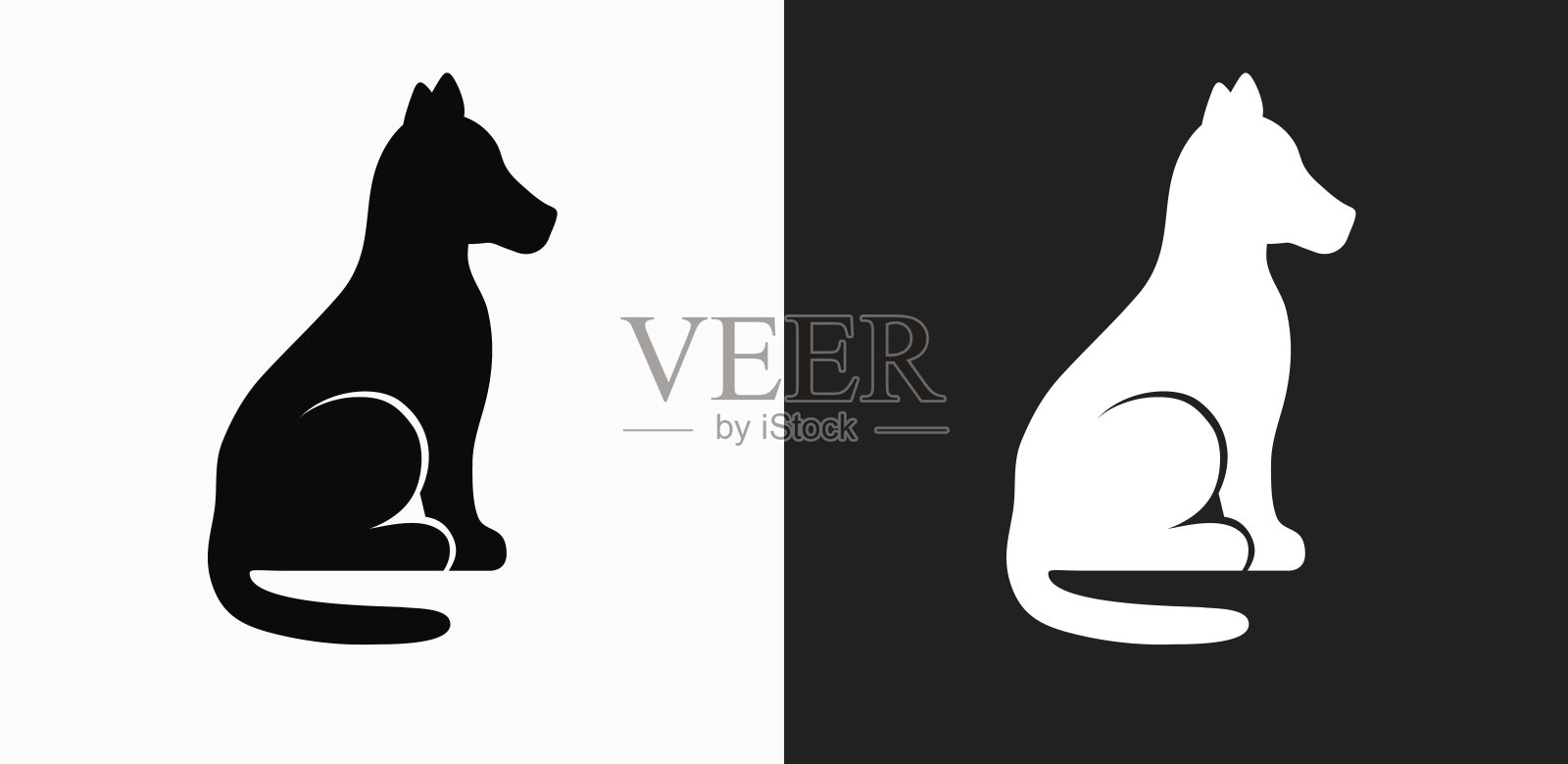 狗坐在图标上的黑色和白色矢量背景设计元素图片