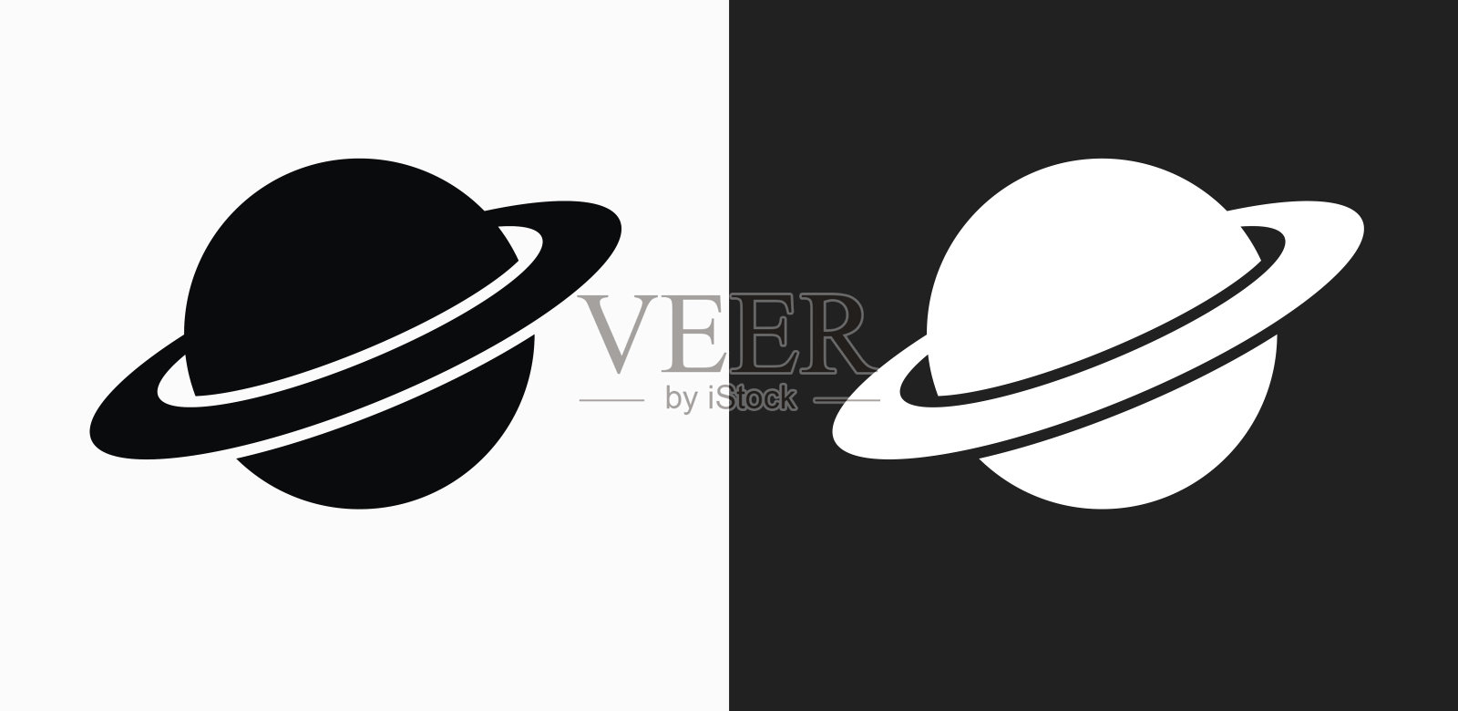 行星土星图标上的黑色和白色矢量背景插画图片素材