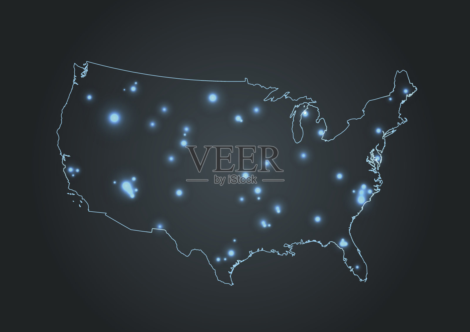 美国poi辉光网络地图在黑暗的背景插画图片素材
