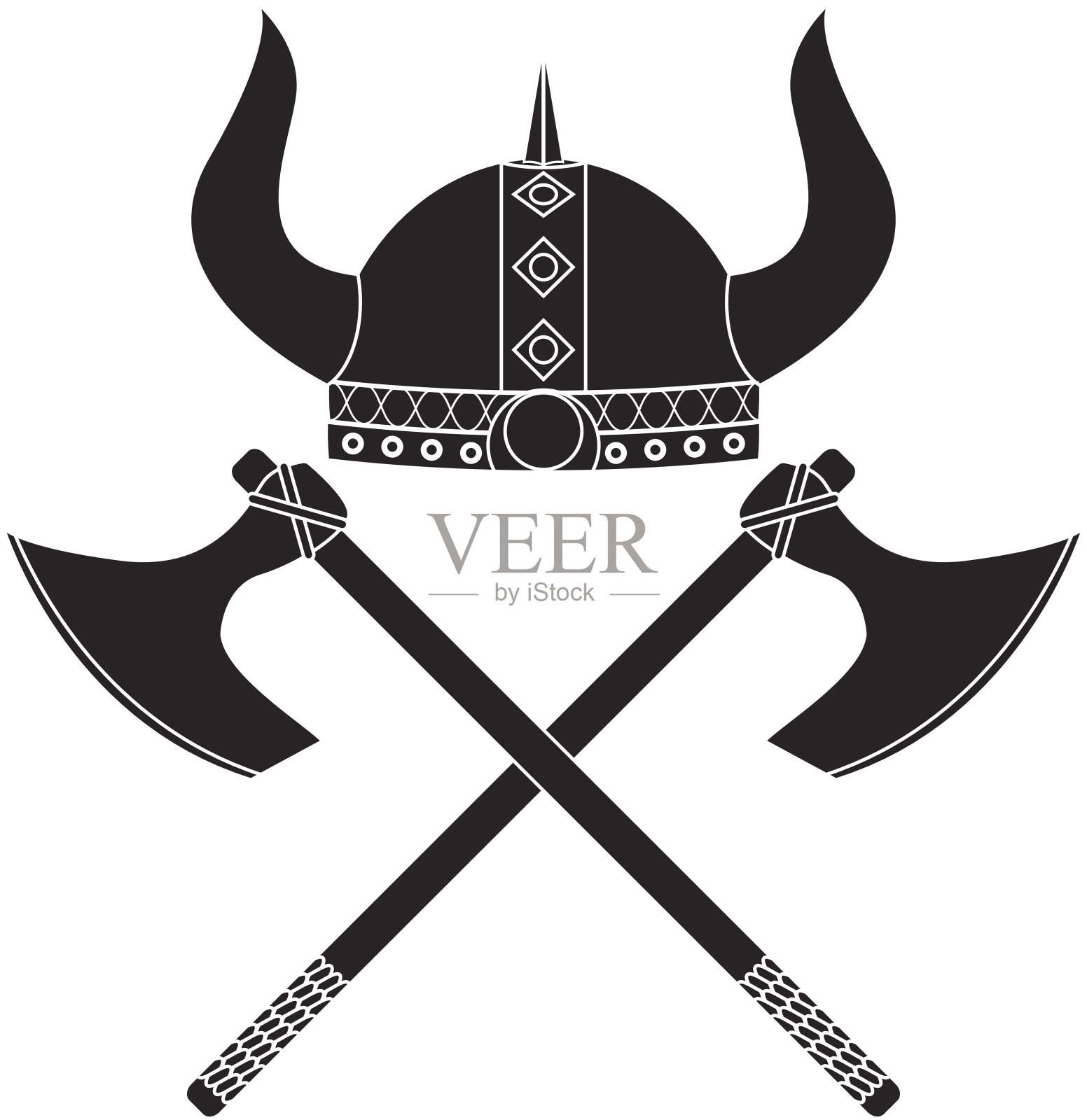 维京斧和盾。海盗头盔。中世纪的图标。插画图片素材