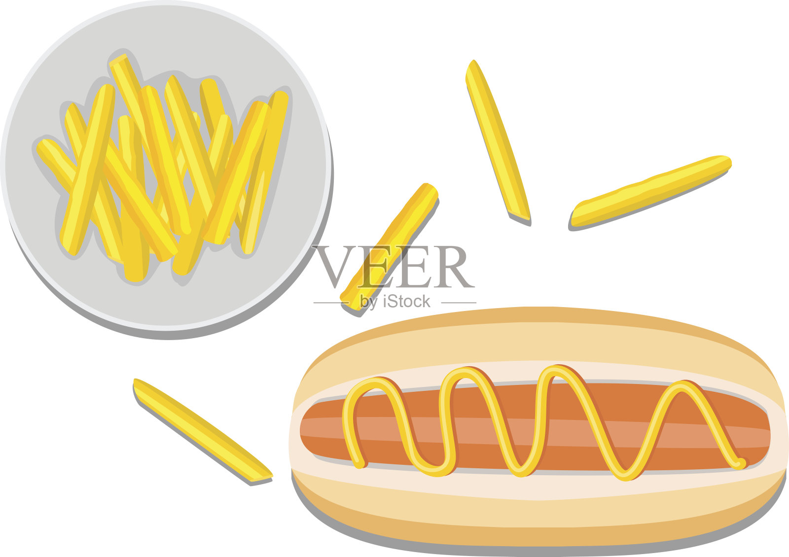 热狗薯条俯视图插画图片素材