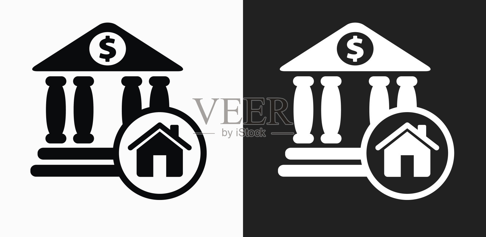 银行和Home图标上的黑色和白色矢量背景插画图片素材