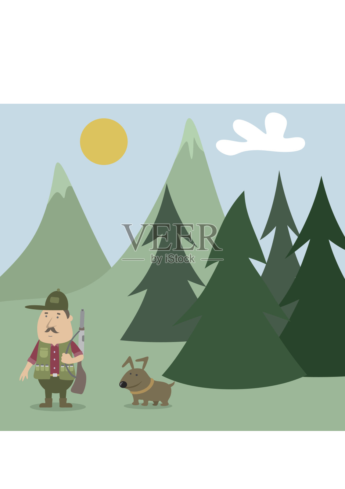 卡通猎人和狗插画图片素材