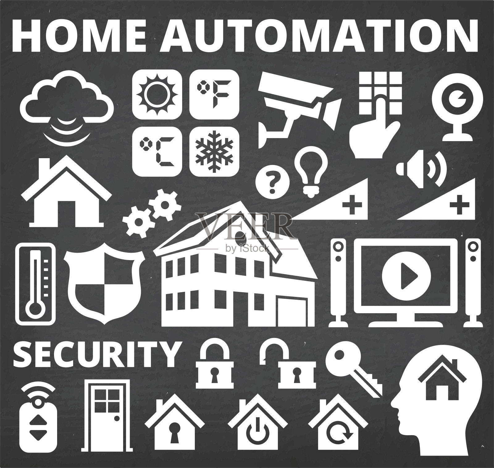 家庭自动化和安全技术矢量图标插画图片素材