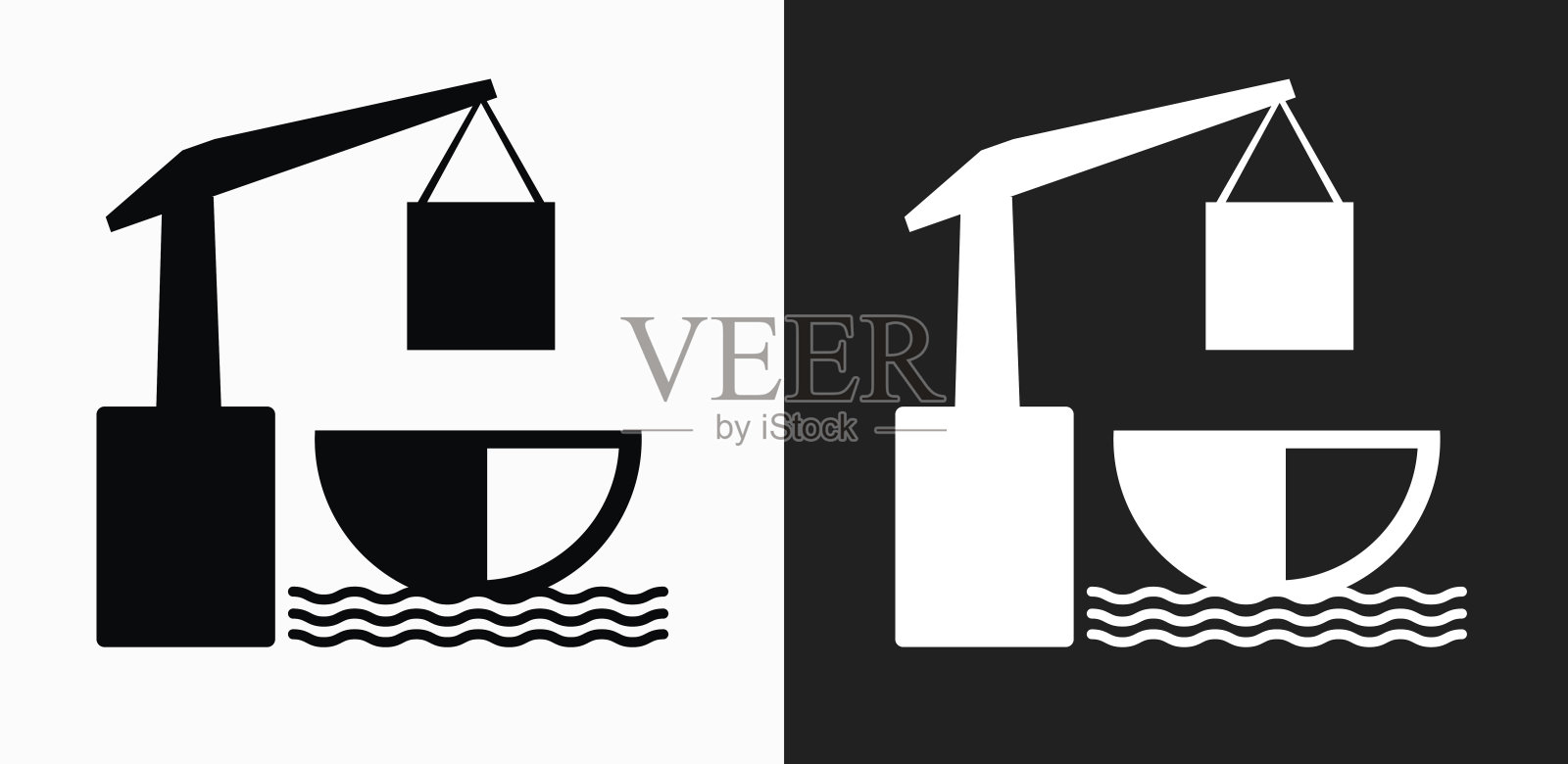 货运升降机图标上的黑色和白色矢量背景插画图片素材