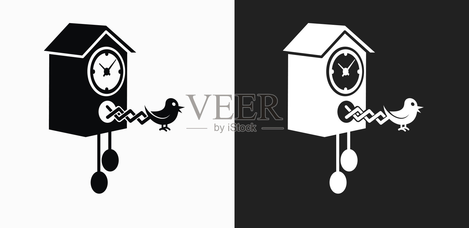 鸟时钟图标上的黑色和白色矢量背景插画图片素材