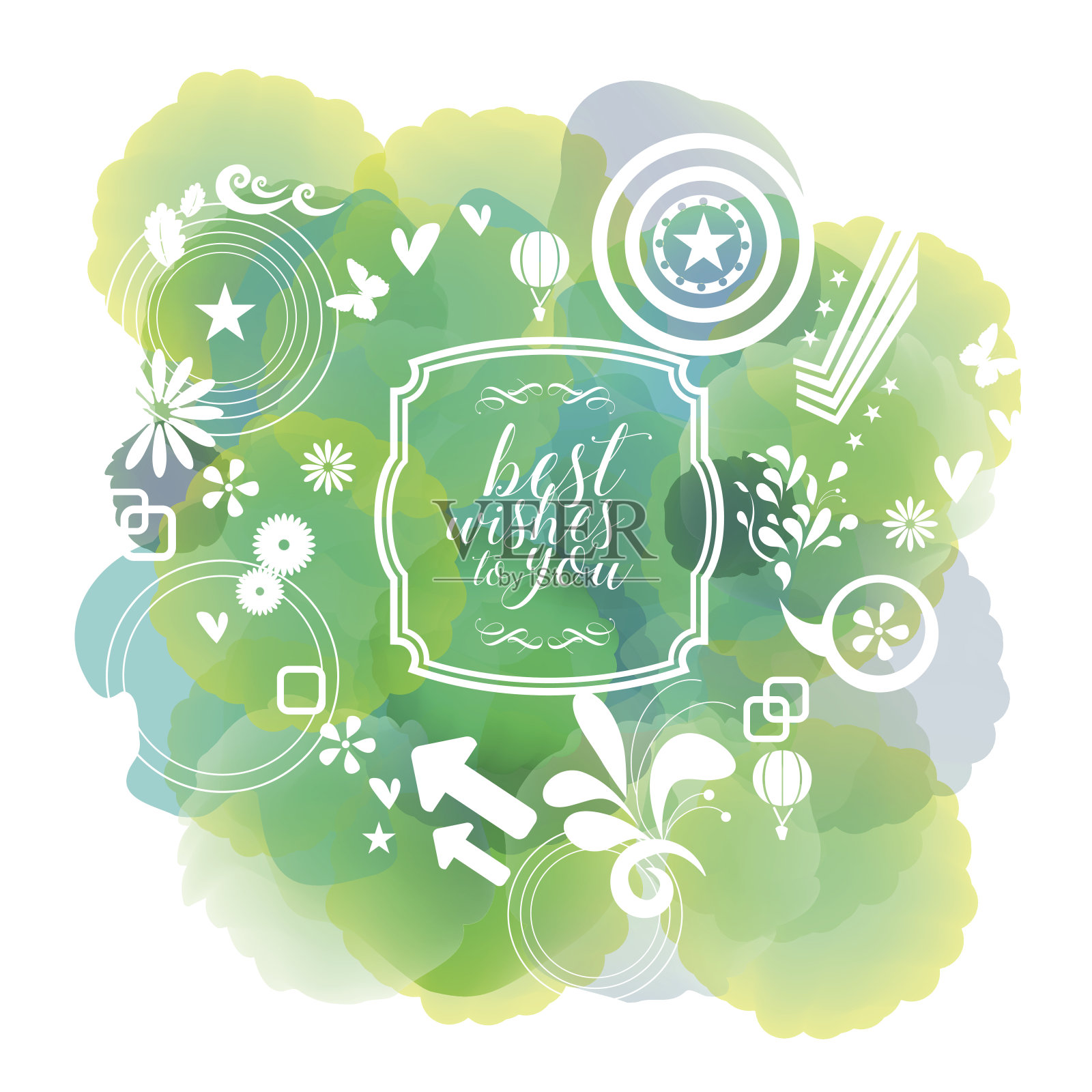 花卉框架和图案与水彩纹理背景设计模板素材