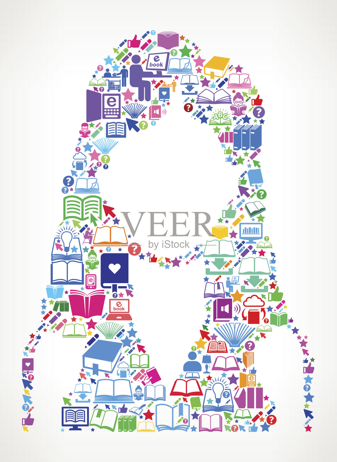 女人面部阅读书籍和教育矢量图标背景插画图片素材