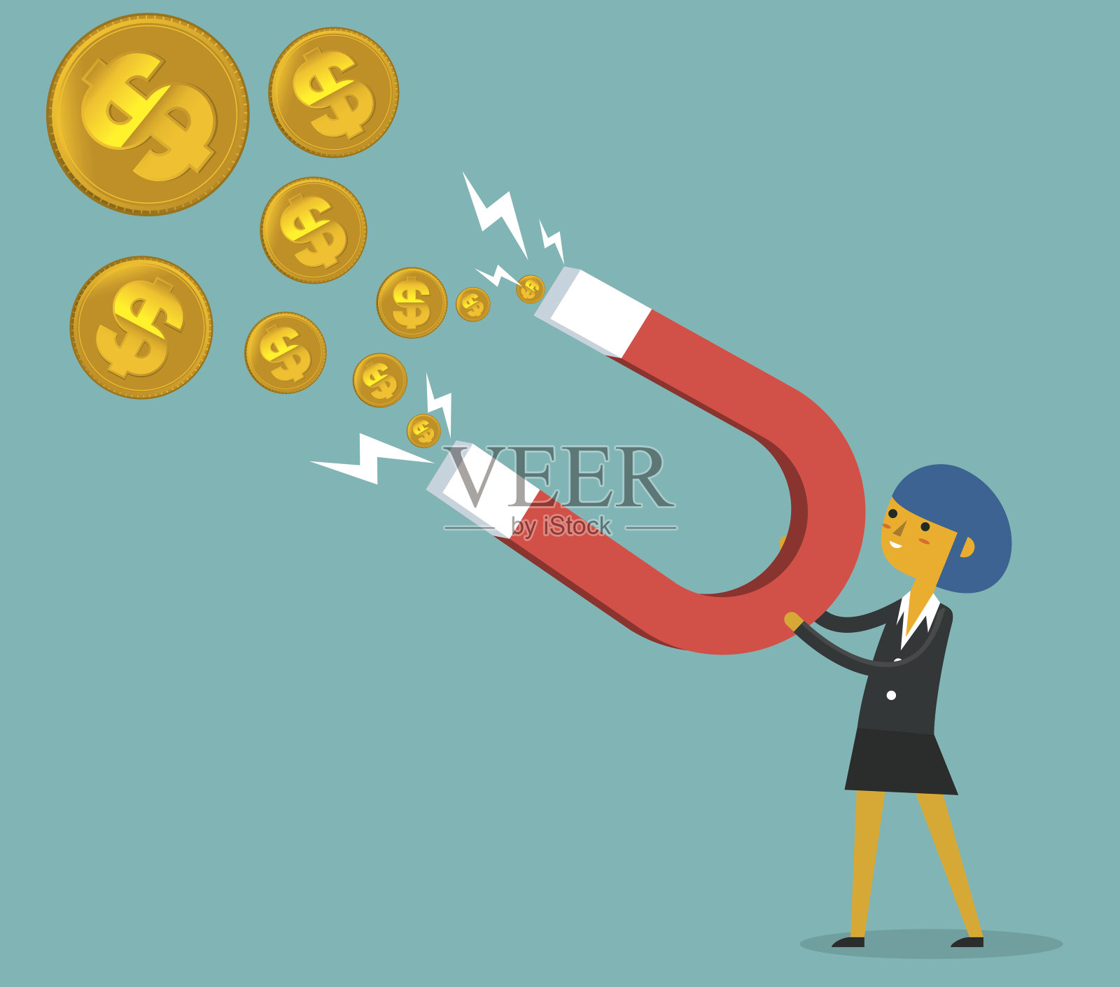 大磁铁与女商人插画图片素材