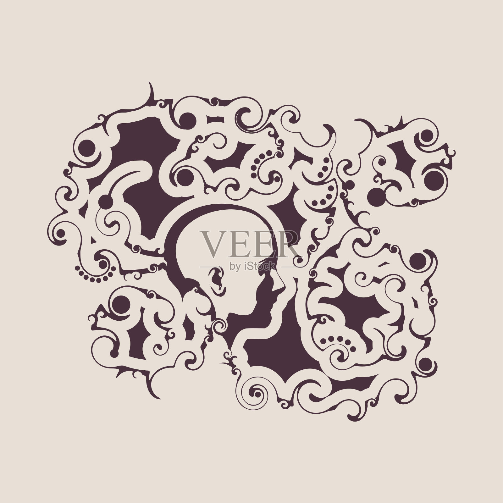 女性头部轮廓。面部侧视图。华丽的发型插画图片素材