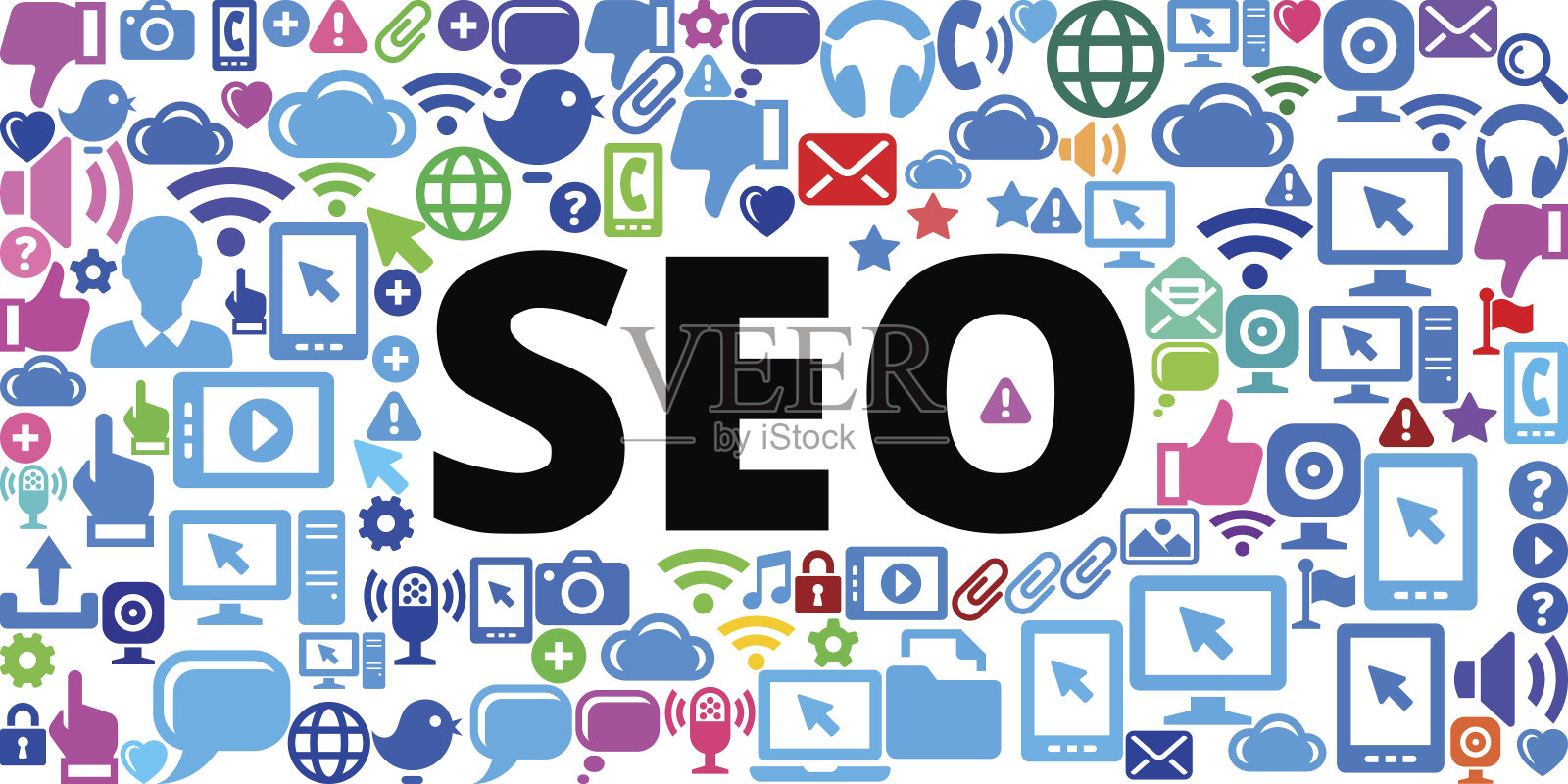 搜索引擎优化技术互联网通信矢量图标背景插画图片素材